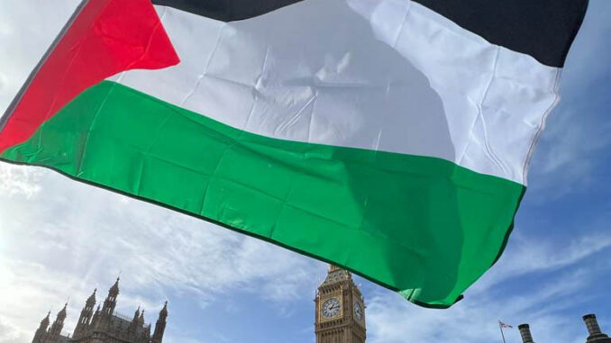Palestine flag at Westminster