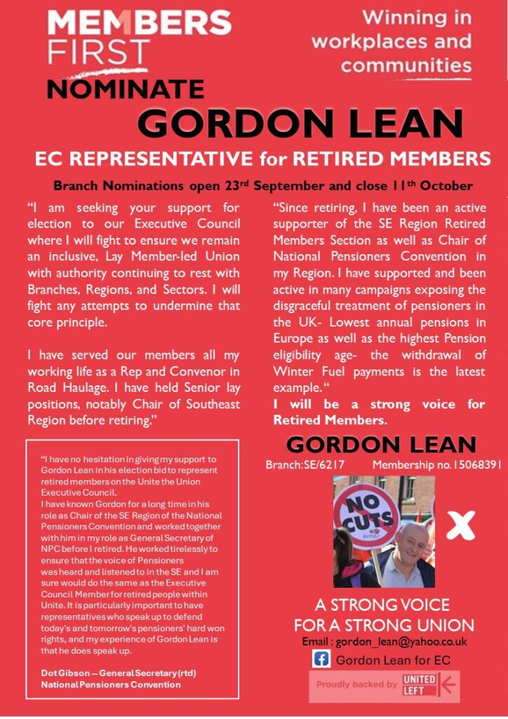 Nominate Gordon Lean for EC rep for Retired Members