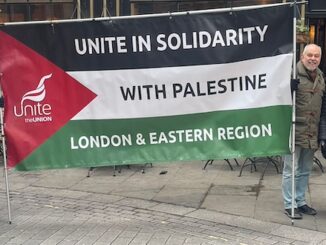 Unite London & Eastern Region banners on Palestine demo
