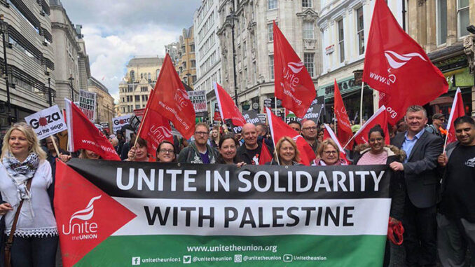Unite in solidarity with Palestine banner